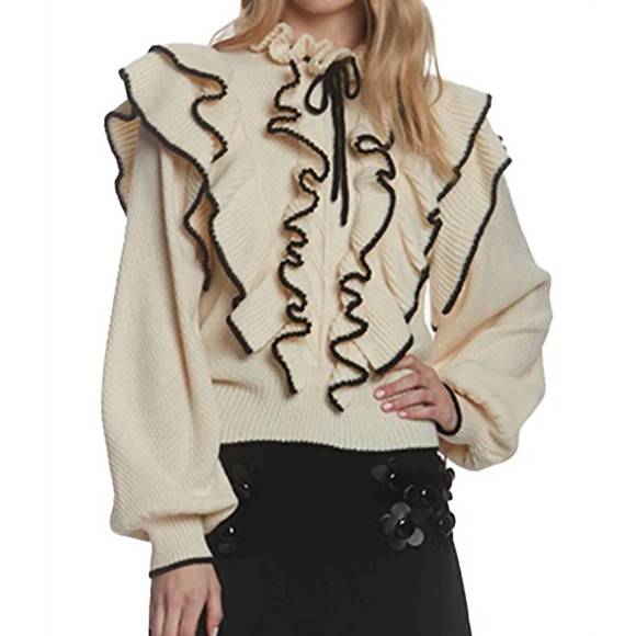 NEW STELLAH tipping ruffle sweater in cream - Picture 3 of 4